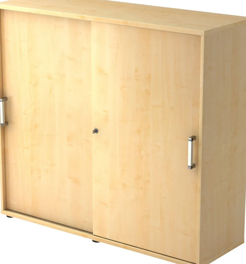 Hammerbacher Schuifdeurkast Spaanplaat 2 Planken Afsluitbaar 1.200 x 400 x 1.100 mm Ahorn Bruin