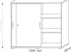 Hammerbacher Schuifdeurkast Spaanplaat 2 Planken Afsluitbaar 1.200 x 400 x 1.100 mm Ahorn Bruin