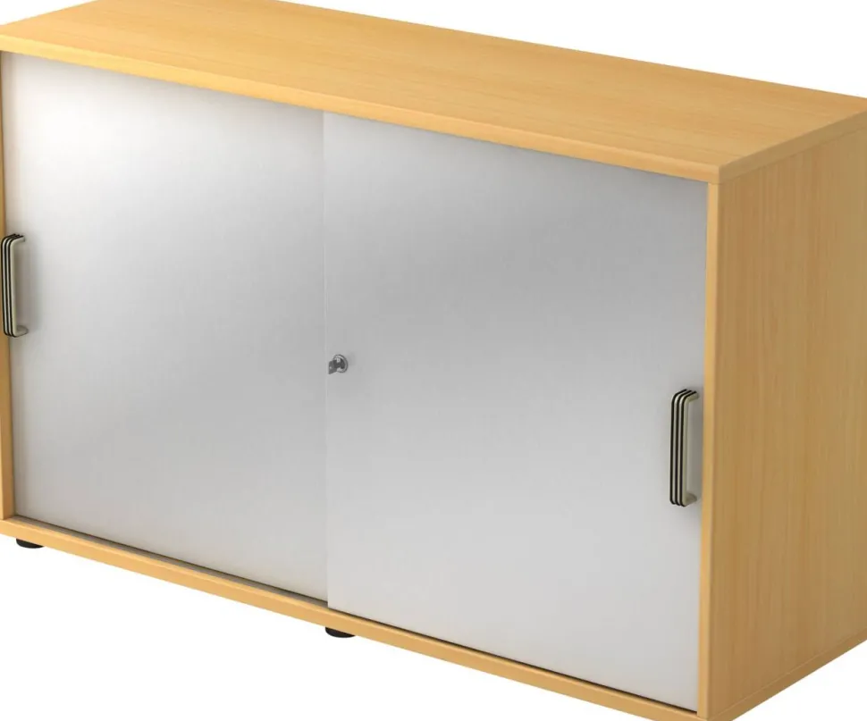 Hammerbacher Schuifdeurkast Spaanplaat 1 Plank Afsluitbaar 1.200 x 400 x 748 mm Beuken Bruin, zilver
