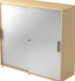 Hammerbacher Schuifdeurkast Spaanplaat 2 Planken Afsluitbaar 1.200 x 400 x 1.100 mm Ahorn Bruin, zilver