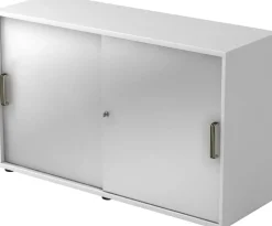 Hammerbacher Schuifdeurkast Spaanplaat 1 Plank Afsluitbaar 1.200 x 400 x 748 mm Wit, Zilver