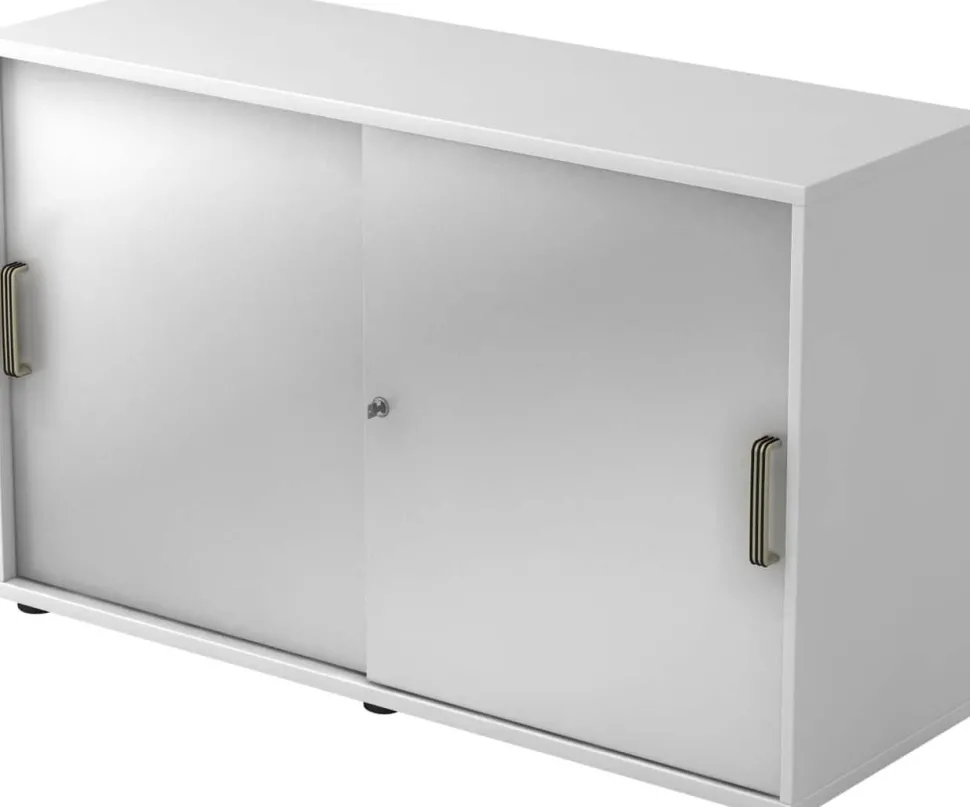 Hammerbacher Schuifdeurkast Spaanplaat 1 Plank Afsluitbaar 1.200 x 400 x 748 mm Wit, Zilver