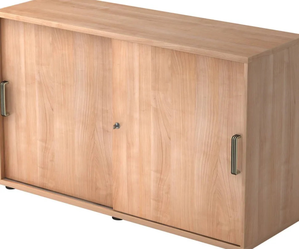 Hammerbacher Schuifdeurkast Spaanplaat 1 Plank Afsluitbaar 1.200 x 400 x 748 mm Walnoot Bruin