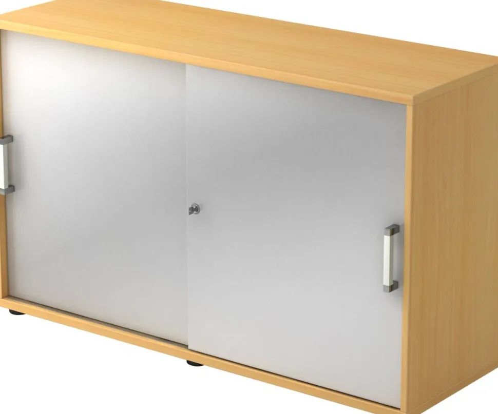 Hammerbacher Schuifdeurkast Spaanplaat 1 Plank Afsluitbaar 1.200 x 400 x 748 mm Beuken Bruin, zilver