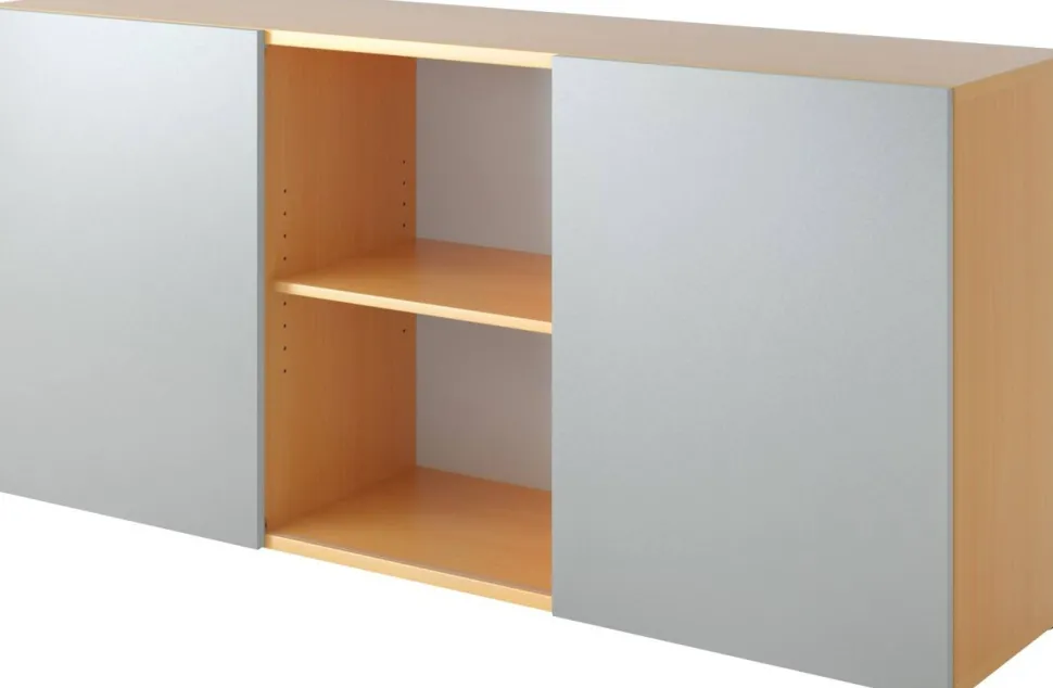 Hammerbacher Schuifdeurkast Spaanplaat 1 Plank 1.600 x 420 x 748 mm Beuken Beuken, zilver