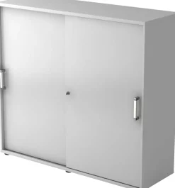 Hammerbacher Schuifdeurkast Spaanplaat 2 Planken Afsluitbaar 1.200 x 400 x 1.100 mm Grijs