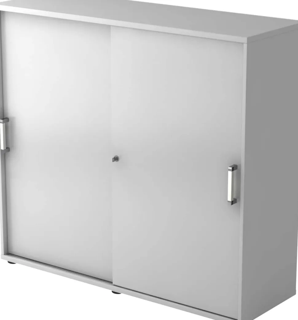 Hammerbacher Schuifdeurkast Spaanplaat 2 Planken Afsluitbaar 1.200 x 400 x 1.100 mm Grijs