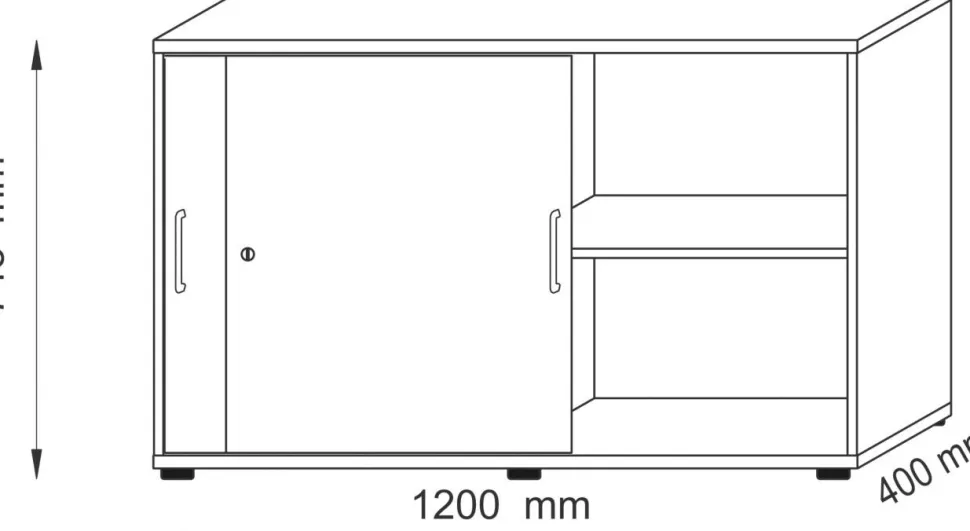 Hammerbacher Schuifdeurkast Spaanplaat 1 Plank Afsluitbaar 1.200 x 400 x 748 mm Ahorn Bruin, zilver