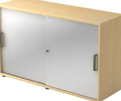 Hammerbacher Schuifdeurkast Spaanplaat 1 Plank Afsluitbaar 1.200 x 400 x 748 mm Ahorn Bruin, zilver