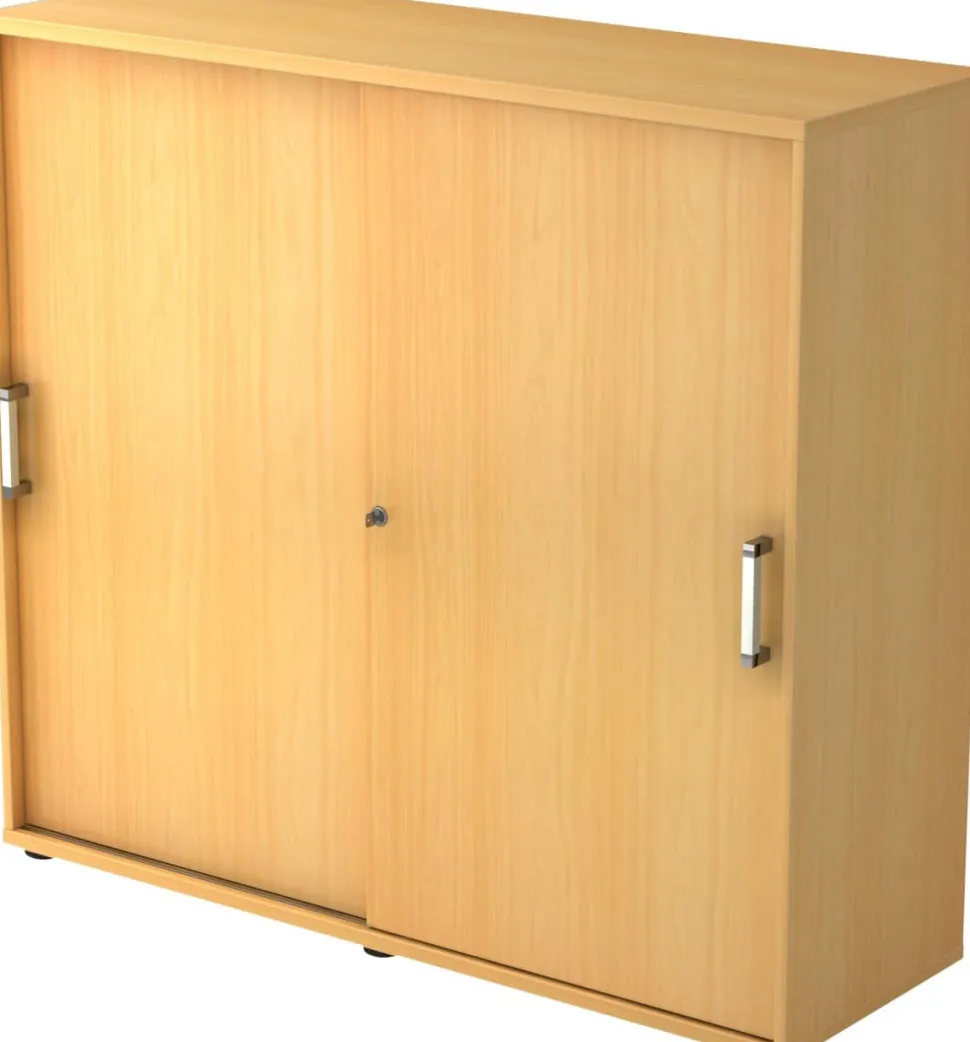 Hammerbacher Schuifdeurkast Spaanplaat 2 Planken Afsluitbaar 1.200 x 400 x 1.100 mm Beuken Bruin