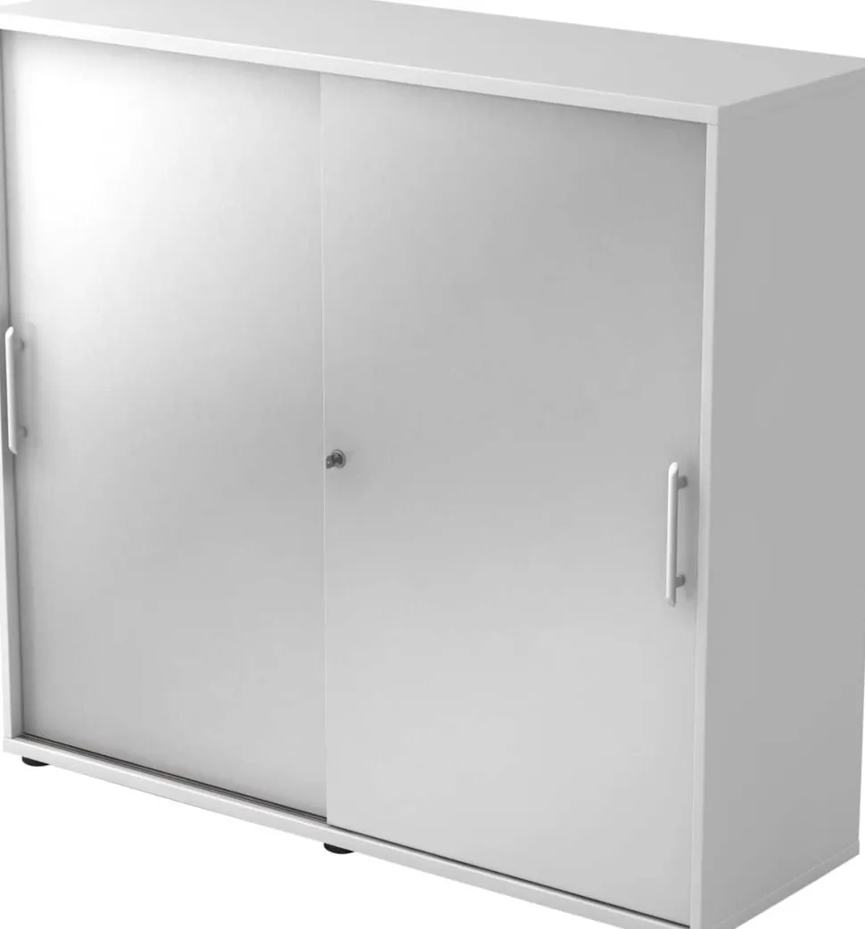Hammerbacher Schuifdeurkast 2 Planken Afsluitbaar 1.200 x 400 x 1.100 mm Wit, zilver