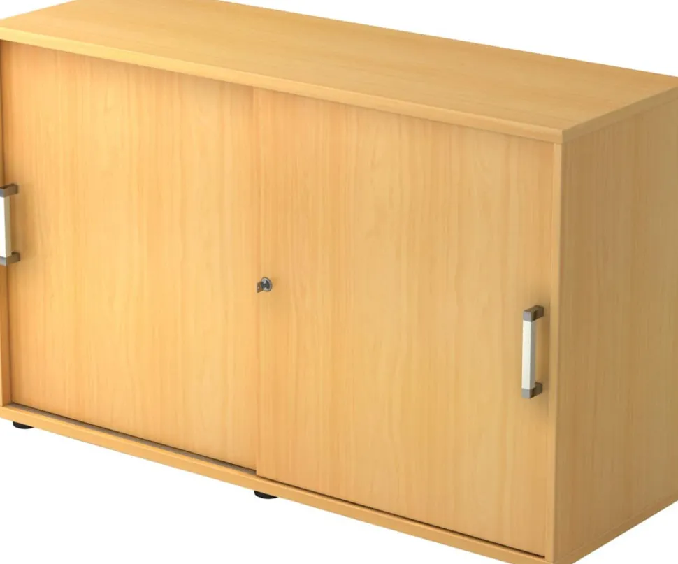 Hammerbacher Schuifdeurkast Spaanplaat 1 Plank Afsluitbaar 1.200 x 400 x 748 mm Beuken Bruin