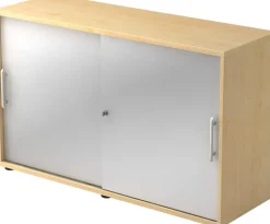 Hammerbacher Schuifdeurkast Spaanplaat 1 Plank Afsluitbaar 1.200 x 400 x 748 mm Ahorn Esdoorn, zilver