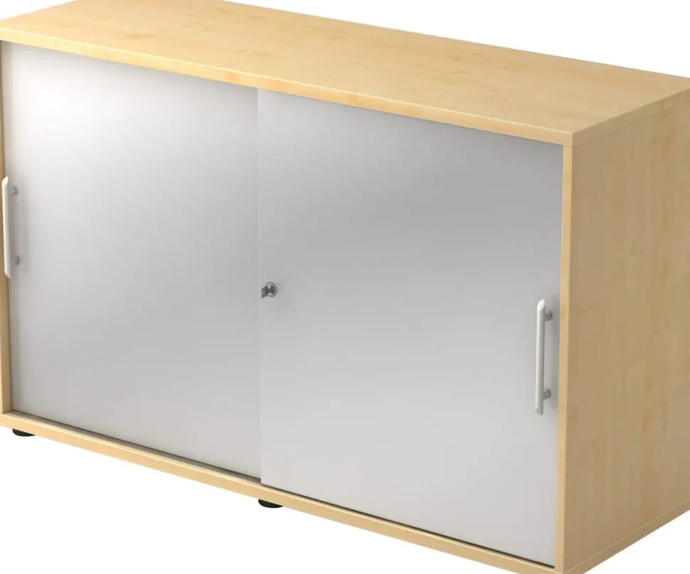 Hammerbacher Schuifdeurkast Spaanplaat 1 Plank Afsluitbaar 1.200 x 400 x 748 mm Ahorn Esdoorn, zilver