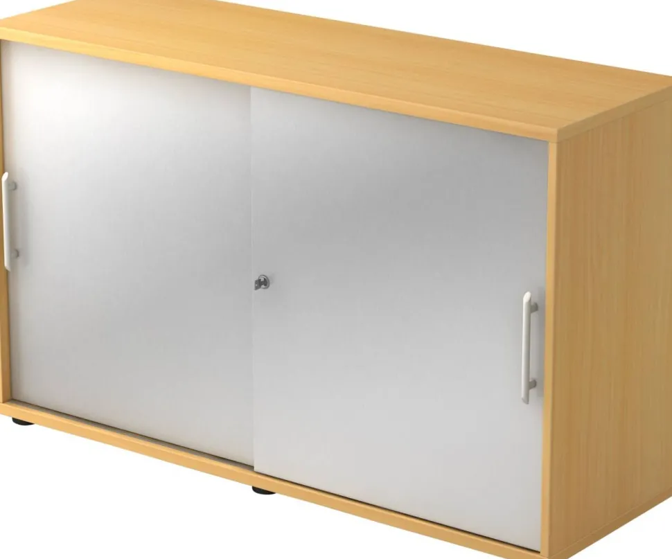 Hammerbacher Schuifdeurkast Spaanplaat 1 Plank Afsluitbaar 1.200 x 400 x 748 mm Beuken Bruin, zilver