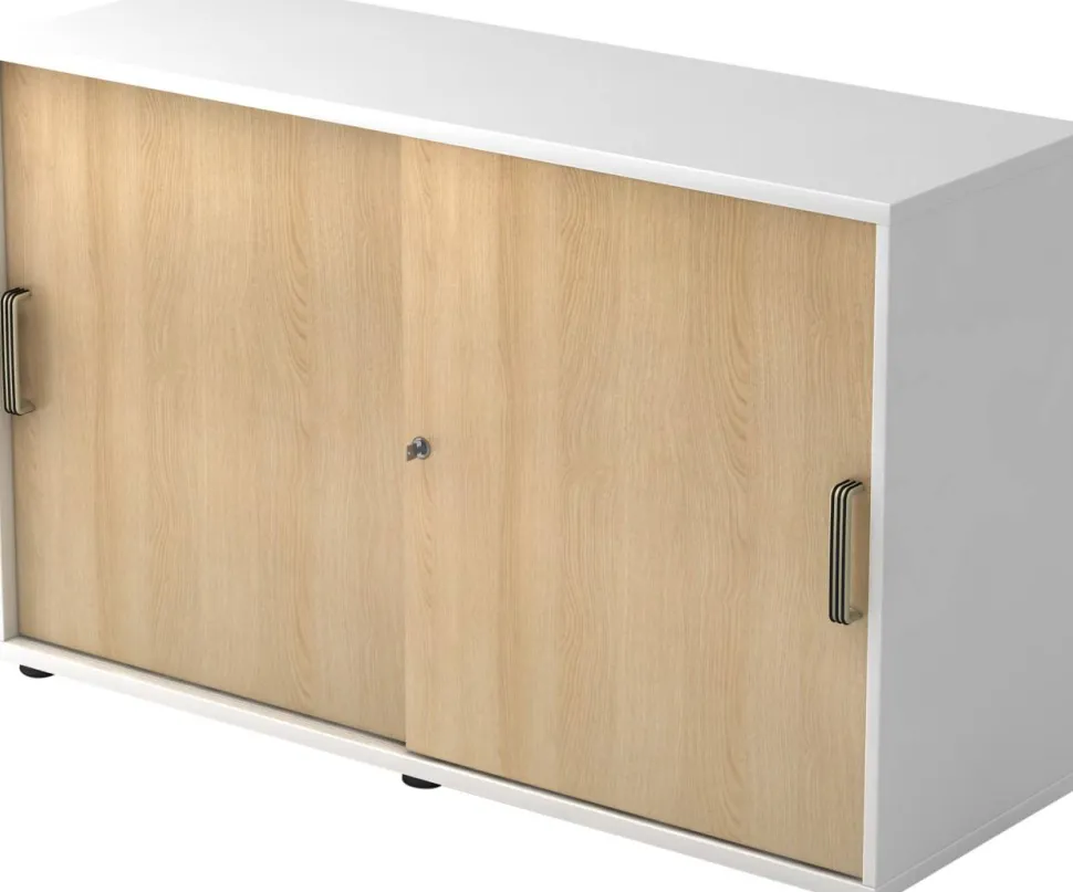 Hammerbacher Schuifdeurkast Spaanplaat 1 Plank Afsluitbaar 1.200 x 400 x 748 mm Bruin, wit