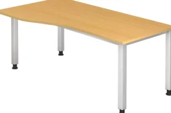 Hammerbacher VQS Hoogteverstelbaar Bureau Vrije vorm Beuken 4 metalen poten 1.800 (B) x 1.000 (D) x 810 (H) mm Spaanplaat, Staal
