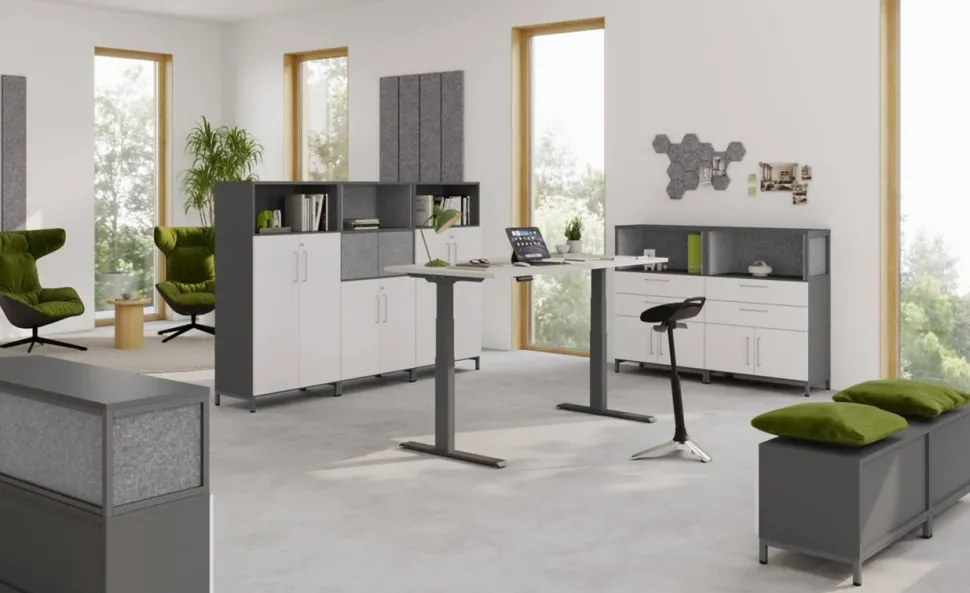 Hammerbacher VXDKB Elektrisch hoogteverstelbaar Zit-sta-bureau Ahorn C-Voet 1,200 (B) x 800 (D) x 1,290 (H) mm Spaanplaat, Staal