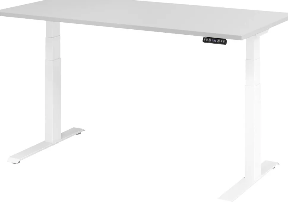 Hammerbacher VXDKB Elektrisch hoogteverstelbaar Zit-sta-bureau Grijs C-Voet 1.600 (B) x 800 (D) x 1.290 (H) mm Spaanplaat, Staal