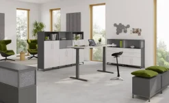 Hammerbacher VXDKB Elektrisch hoogteverstelbaar Zit-sta-bureau Grijs C-Voet 1,600 (B) x 800 (D) x 1,290 (H) mm Spaanplaat, Staal