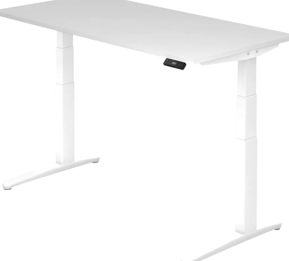 Hammerbacher XBHM VXBHM Elektrisch hoogteverstelbaar Zit-sta-bureau Rechthoekig Wit C-Voet 1.600 (B) x 800 (D) x 1.290 (H) mm Spaanplaat, Staal, Aluminium