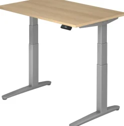Hammerbacher XBHM VXBHM Elektrisch hoogteverstelbaar Zit-sta-bureau Rechthoekig Eiken C-Voet 1.200 (B) x 800 (D) x 1.290 (H) mm Spaanplaat, Staal, Aluminium