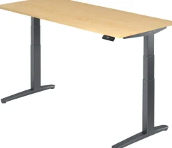 Hammerbacher XBHM VXBHM Elektrisch hoogteverstelbaar Zit-sta-bureau Rechthoekig Ahorn C-Voet 1.600 (B) x 800 (D) x 1.290 (H) mm Spaanplaat, Staal, Aluminium