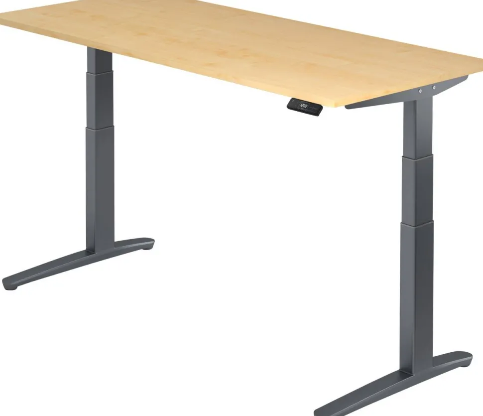 Hammerbacher XBHM VXBHM Elektrisch hoogteverstelbaar Zit-sta-bureau Rechthoekig Ahorn C-Voet 1.600 (B) x 800 (D) x 1.290 (H) mm Spaanplaat, Staal, Aluminium