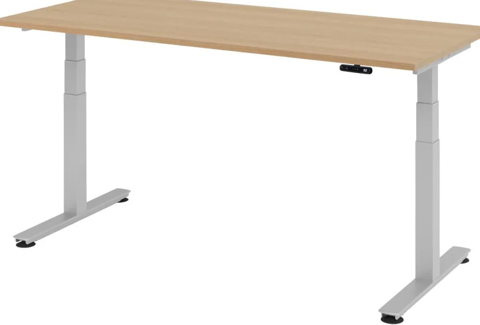 Hammerbacher XDSM VXDSM Elektrisch hoogteverstelbaar Zit-sta-bureau Rechthoekig Eiken T-Voet 1,800 (B) x 800 (D) x 1,270 (H) mm Spaanplaat, Staal