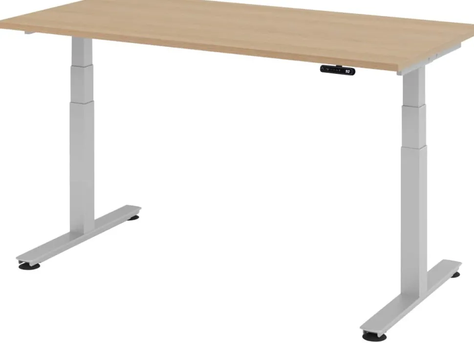 Hammerbacher XDSM VXDSM Elektrisch hoogteverstelbaar Zit-sta-bureau Rechthoekig Eiken T-Voet 1,600 (B) x 800 (D) x 1,270 (H) mm Spaanplaat, Staal