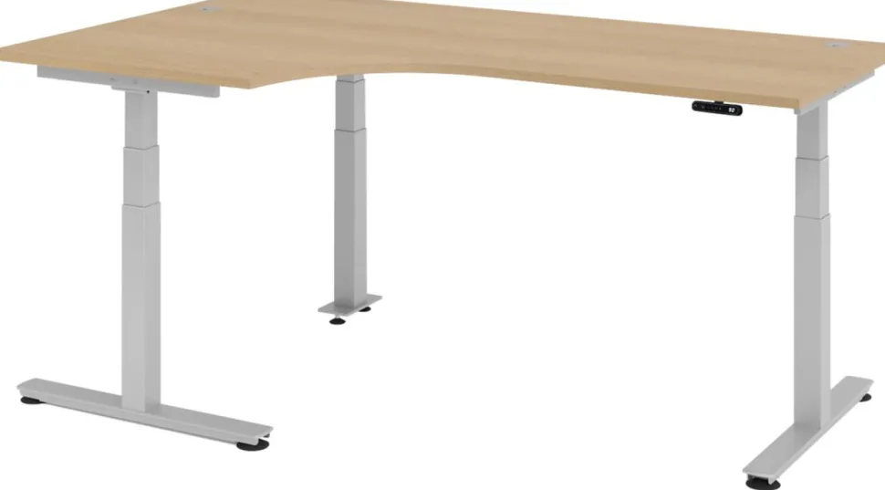 Hammerbacher XDSM VXDSM Elektrisch hoogteverstelbaar Zit-sta-bureau Vrije vorm Eiken T-Voet 2,000 (B) x 1,200 (D) x 1,270 (H) mm Spaanplaat, Staal