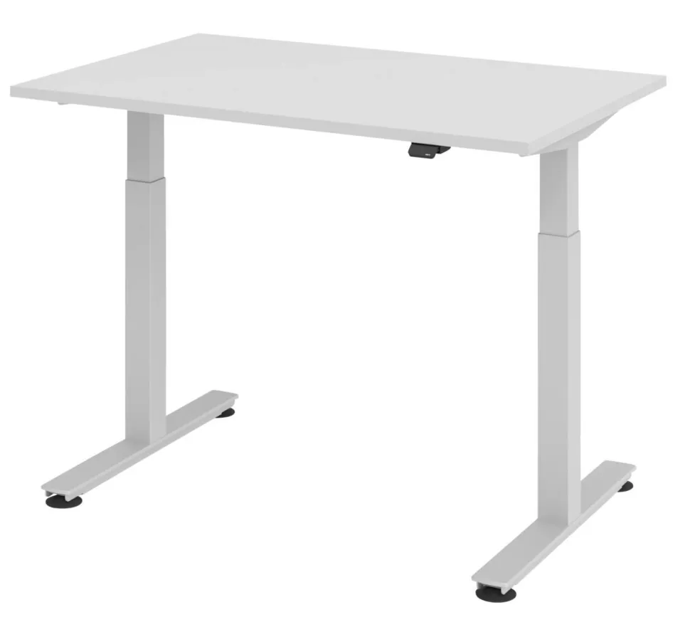 Hammerbacher XMST VXMST Elektrisch hoogteverstelbaar Zit-sta-bureau Rechthoekig Grijs T-Voet 1,200 (B) x 800 (D) x 1,200 (H) mm Spaanplaat, Staal