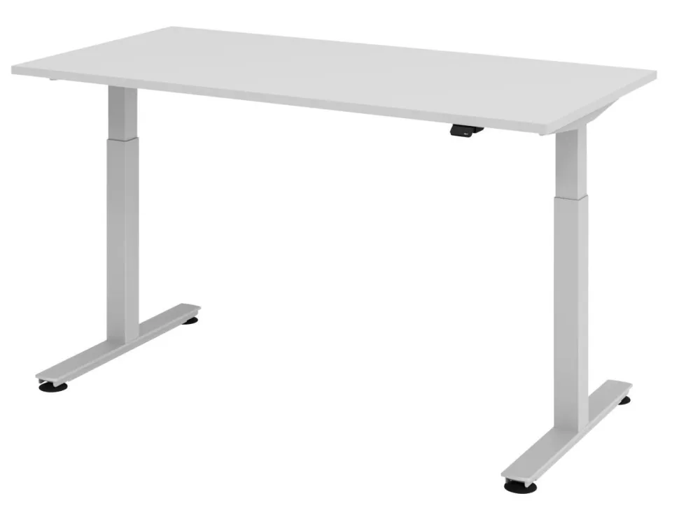 Hammerbacher XMST VXMST Elektrisch hoogteverstelbaar Zit-sta-bureau Rechthoekig Grijs T-Voet 1,600 (B) x 800 (D) x 1,200 (H) mm Spaanplaat, Staal