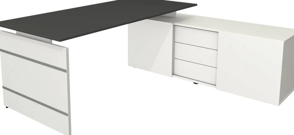 Kerkmann Form 4 Hoekbureau Antraciet Wengé 3 Lades 1.950 (B) x 1.770 (D) x 740 (H) mm