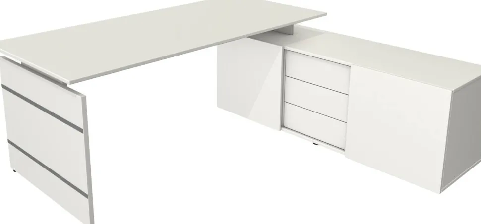 Kerkmann Form 4 Hoekbureau Wit Wang 3 Lades 1.950 (B) x 1.770 (D) x 740 (H) mm