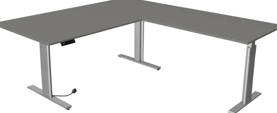 Kerkmann Move 3 Tube Zit-sta-bureau L-vorm Grafiet T-Voet 3 Lades 2.000 (B) x 2.200 (D) x 1.200 (H) mm