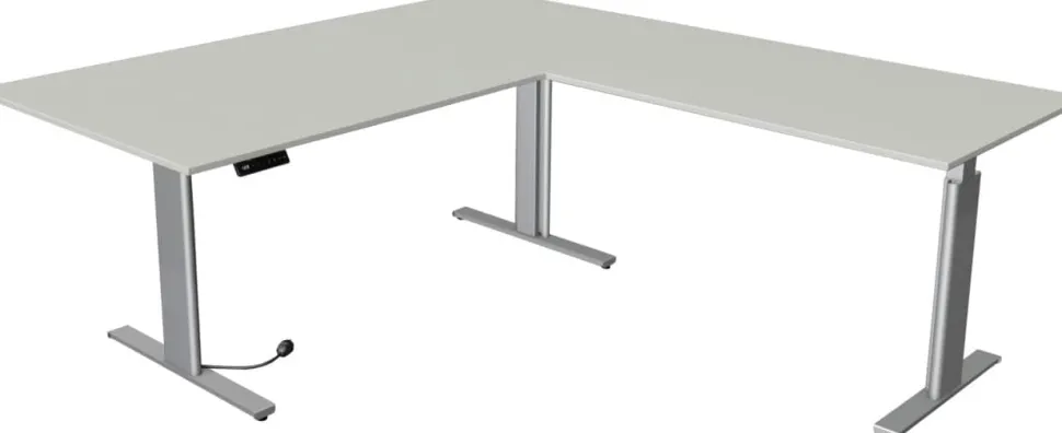 Kerkmann Move 3 Tube Zit-sta-bureau L-vorm Lichtgrijs T-Voet 3 Lades 2.000 (B) x 2.200 (D) x 1.200 (H) mm
