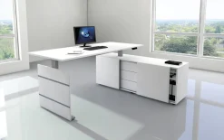 Kerkmann Move 3 Tube Zit-sta-bureau L-vorm Lichtgrijs T-Voet 3 Lades 2.000 (B) x 2.200 (D) x 1.200 (H) mm