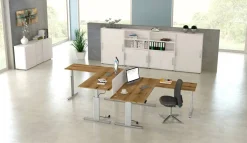 Kerkmann Move 3 Tube Zit-sta-bureau L-vorm Lichtgrijs T-Voet 3 Lades 2.000 (B) x 2.200 (D) x 1.200 (H) mm