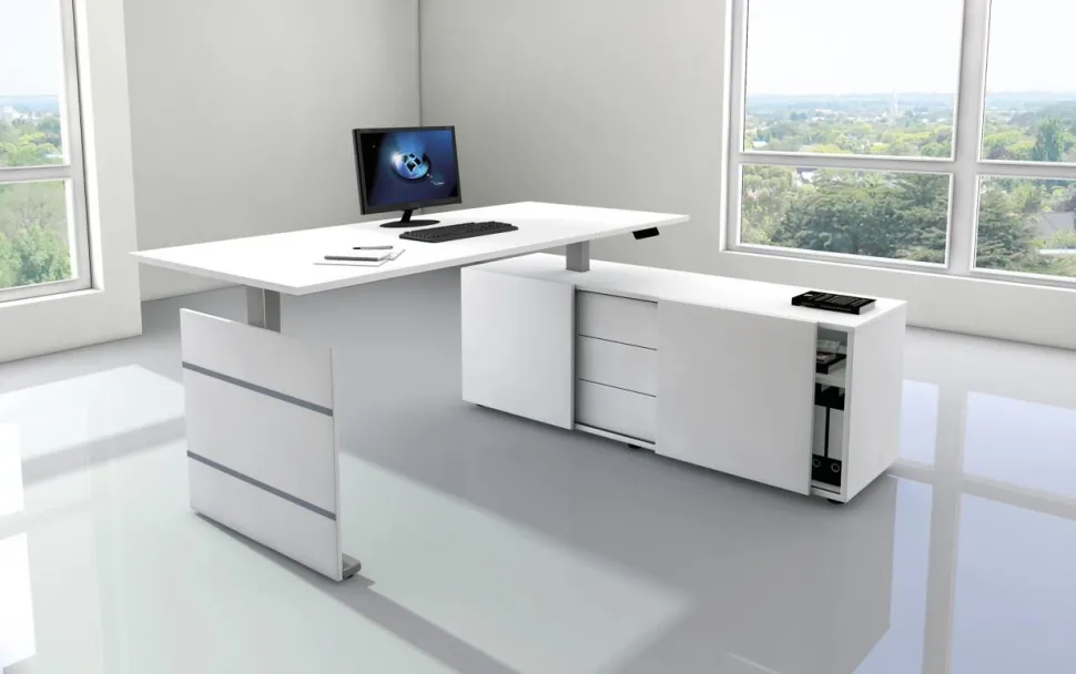 Kerkmann Move 3 Tube Zit-sta-bureau L-vorm Ahorn T-Voet 1.800 (B) x 1.800 (D) x 1.200 (H) mm