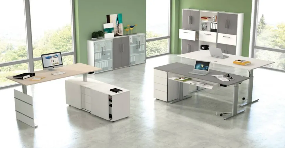 Kerkmann Move 3 Tube Zit-sta-bureau L-vorm Ahorn T-Voet 1.800 (B) x 1.800 (D) x 1.200 (H) mm