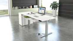 Kerkmann Move 3 Tube Zit-sta-bureau L-vorm Antraciet T-Voet 3 Lades 2.000 (B) x 2.200 (D) x 1.200 (H) mm