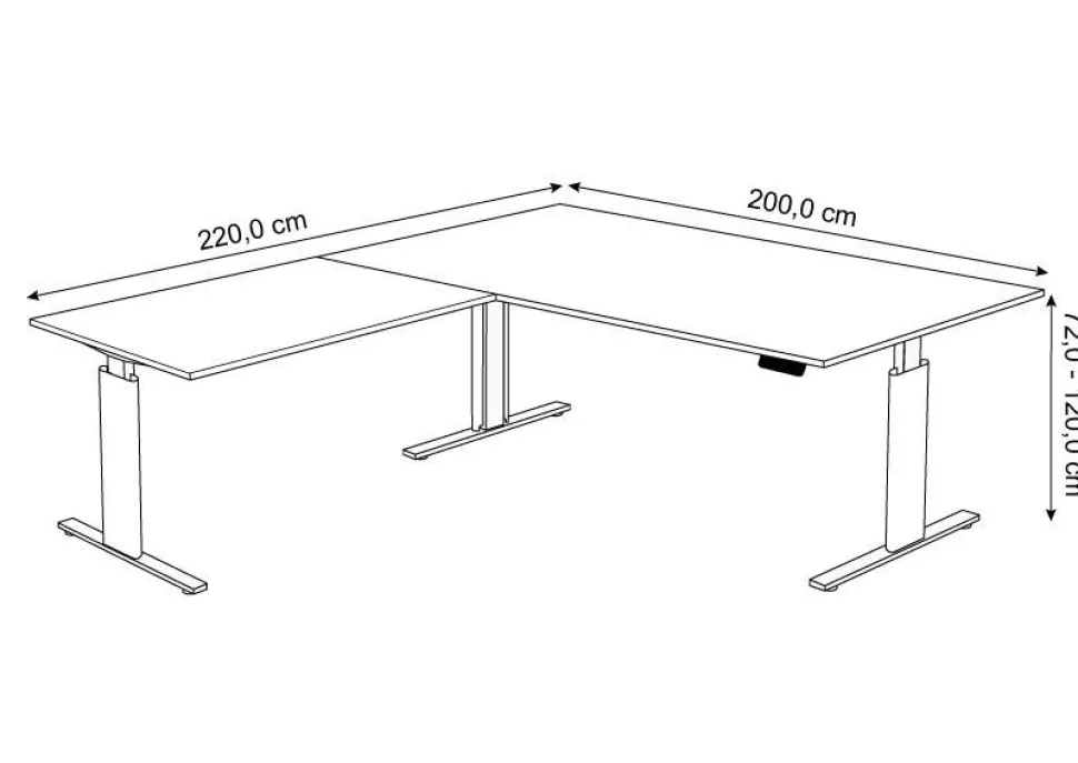 Kerkmann Move 3 Tube Zit-sta-bureau L-vorm Antraciet T-Voet 3 Lades 2.000 (B) x 2.200 (D) x 1.200 (H) mm