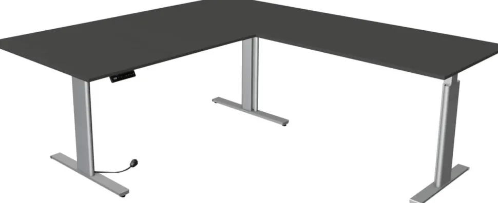 Kerkmann Move 3 Tube Zit-sta-bureau L-vorm Antraciet T-Voet 3 Lades 2.000 (B) x 2.200 (D) x 1.200 (H) mm
