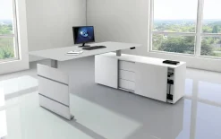 Kerkmann Move 3 Tube Zit-sta-bureau L-vorm Wit T-Voet 1.800 (B) x 1.800 (D) x 1.200 (H) mm