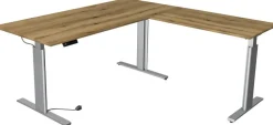 Kerkmann Move 3 Tube Zit-sta-bureau L-vorm Eiken T-Voet 1.800 (B) x 1.800 (D) x 1.200 (H) mm