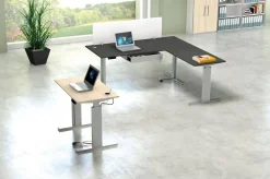 Kerkmann Move 3 Tube Zit-sta-bureau L-vorm Lichtgrijs T-Voet 1.800 (B) x 1.800 (D) x 1.200 (H) mm