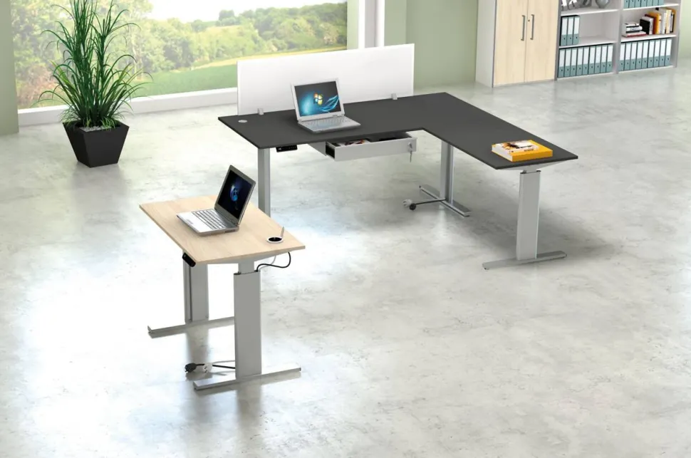 Kerkmann Move 3 Tube Zit-sta-bureau L-vorm Lichtgrijs T-Voet 1.800 (B) x 1.800 (D) x 1.200 (H) mm