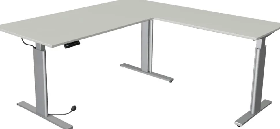 Kerkmann Move 3 Tube Zit-sta-bureau L-vorm Lichtgrijs T-Voet 1.800 (B) x 1.800 (D) x 1.200 (H) mm