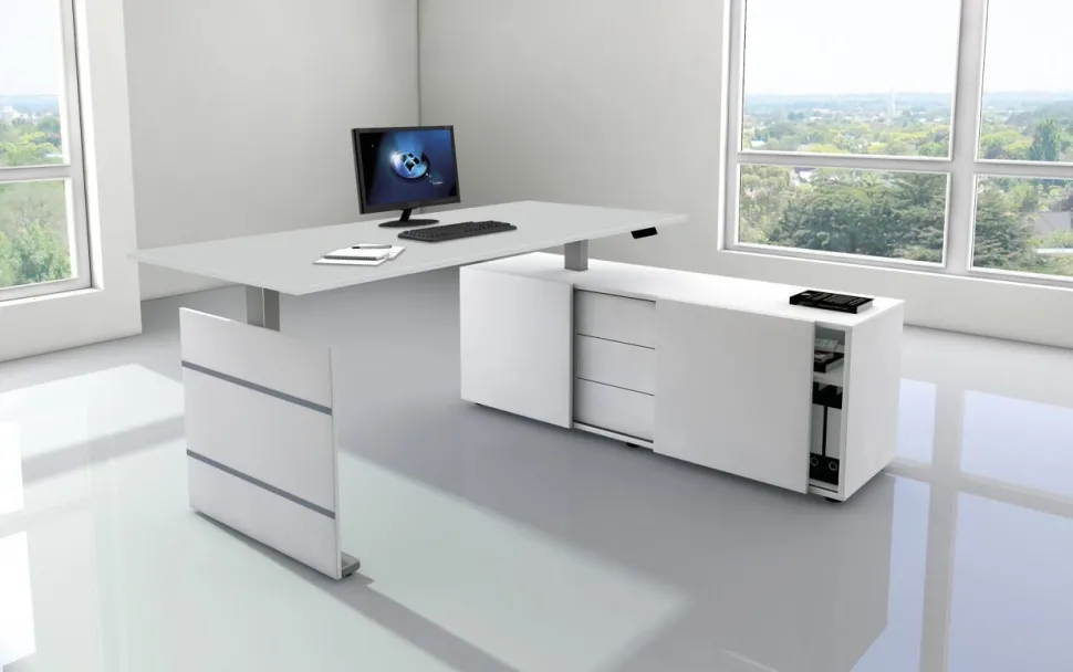 Kerkmann Move 3 Tube Zit-sta-bureau L-vorm Lichtgrijs T-Voet 1.800 (B) x 1.800 (D) x 1.200 (H) mm